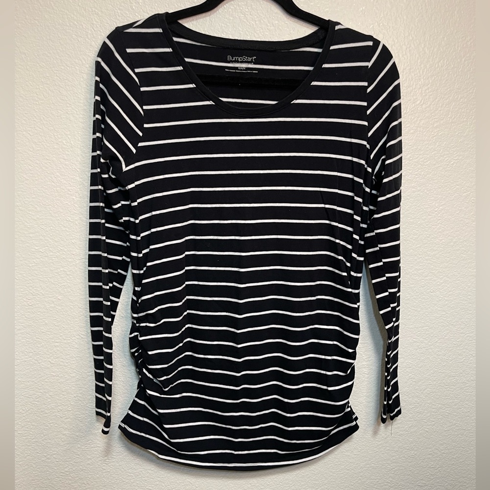 Maternity black and white striped long sleeve top